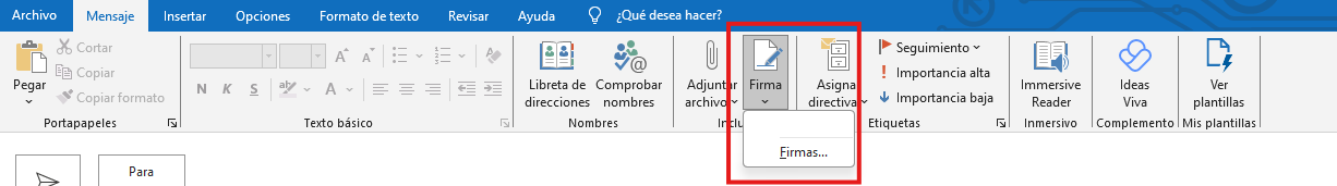 Acceso al editor de firmas