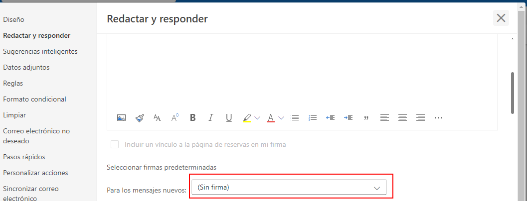 Configuración para correos nuevos